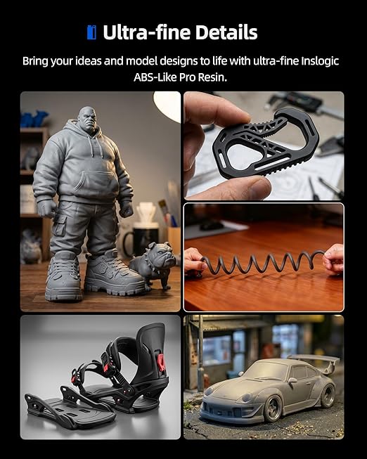 Inslogic ABS-Like Pro Resin 1kg, High Toughness 3D Printer Resin/UV Resin, Fast Curing & Low Odor, Ultra-High Precision Matte Finish for Miniatures, Prototyping & Functional Parts(Dark Grey)