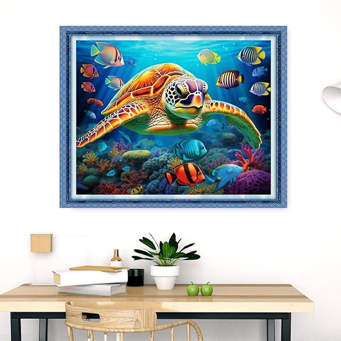 Dimensean Stamped Cross Stitch Kits Full Range of Embroidery Patterns Starter Kits for Beginners Adult DIY Cross Stitches Needlepoint Kits 11CT-Colorful Turtle 16x20 inch