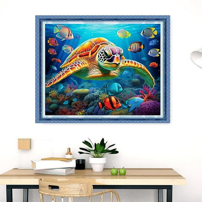Dimensean Stamped Cross Stitch Kits Full Range of Embroidery Patterns Starter Kits for Beginners Adult DIY Cross Stitches Needlepoint Kits 11CT-Colorful Turtle 16x20 inch