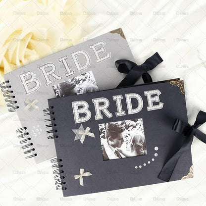 Letters to The Bride Scrapbook Photo Album, 8 x 12 Inch Wedding Memory Book, Black DIY Guest Book with Pearl Stickers, Metallic Letters, Bows，Blank Scrapbook(Black)