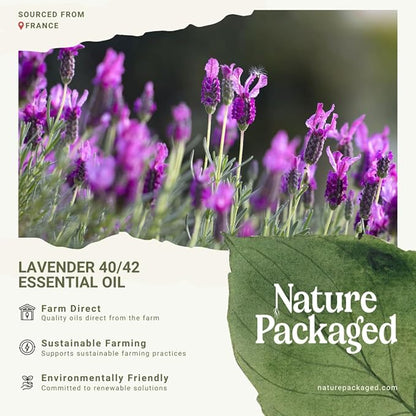 Nature Packaged Lavender 40/42 Essential Oil Direct from France - Essential Oil for Candle Making and Soaps - Pure Lavender 40/42 Oil for Aromatherapy, Skincare, Haircare, Perfumes (8oz)