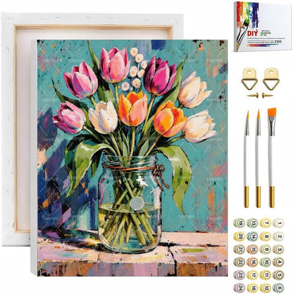 Sceorixa Tulip Paint by Numbers Kit for Adults – DIY Tulip Flower Bouquet- Jar Painting on Canvas, Acrylic Paint Set, Set for Beginners, Elegant Floral Art for Home Decoration or Gift(16X20IN Framed) by Unknown