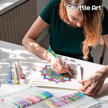 Shuttle Art 240 Pack Glitter Gel Pens, 120 Colors Glitter Gel Pen Set with 120 Refills for Adult Coloring Books Craft Doodling