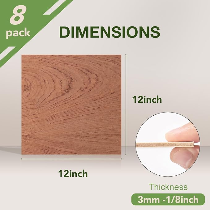 ROBOTIME 8-Pack Bubinga Plywood for Laser Cutting - 12 x 12 x 1/8 Inch Laser Engraving Blanks - Unfinished Wood for Crafts