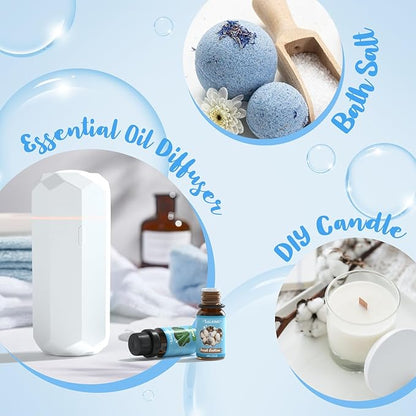 SALKING Clean Fragrance Oils Set, Premium Essential Oil for Diffuser, Scented Oil Gift Set for Soap Candle Making - Lemongrass, Fresh Cotton, Fresh Linen, Cherry Blossom Soap, Clean Air, Aloe