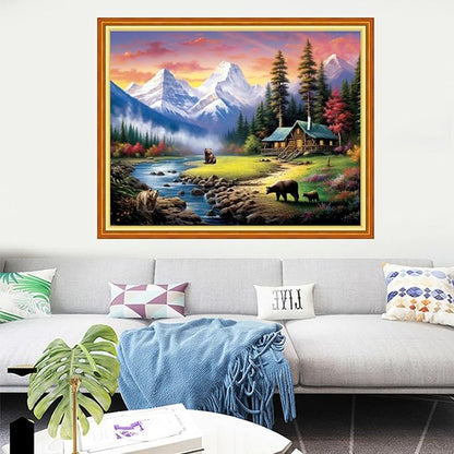 Dooxvey Cross Stitch Kits for Adults Stamped Full Range of Embroidery Starter Kits for Beginners 11CT Printed Cross Stitch Patterns Needlepoint Kits Stamped Crossstitching-Bear Scenery 16x20 inch