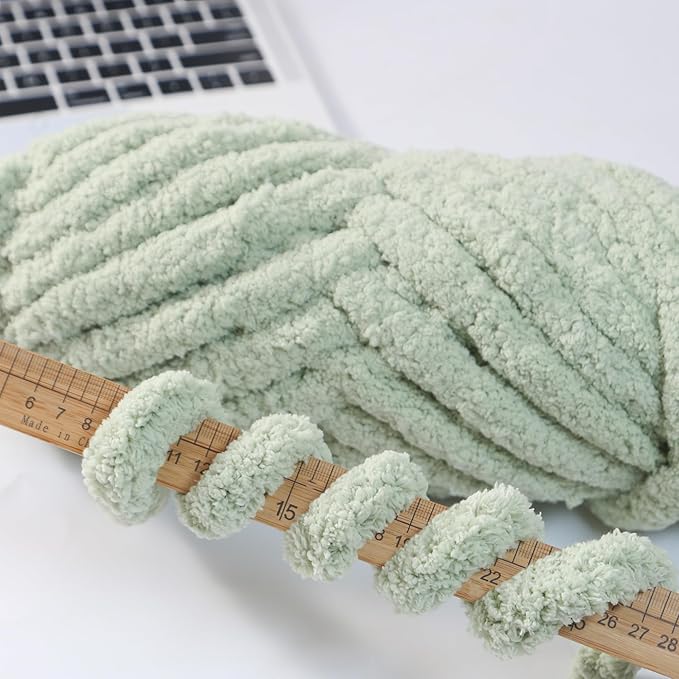 Chunky Chenille Yarn for Hand Knitting 8 Jumbo Pack Jumbo Chunky Yarn for Hand Soft Blanket Knitting, Bulky Thick Fluffy Yarn for Crocheting (Sage Green+Milky White)