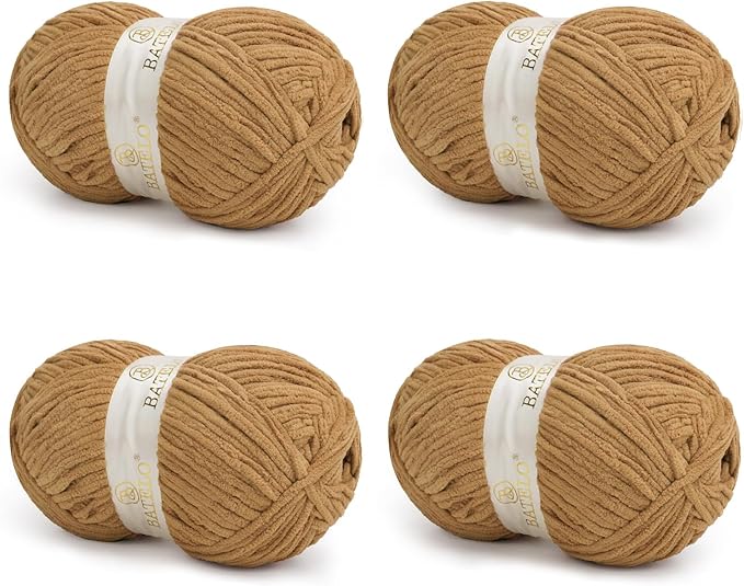 Chenille Yarn for Crocheting & Knitting 880 Yards, Soft Thick Fluffy Bulky Blanket Yarn, 4 Pack of 10.5oz(Brown)