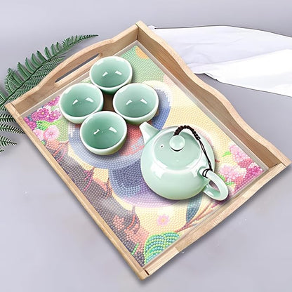 FGbaby DIY 5D Sparrow Diamond Painting Wood Serving Tray with Handles Diamond Art Decorative Serving Trays Wooden Tray for Breakfast in Bed, Patio, BBQ, Coffee Table, Party –Great for Lap & Couch