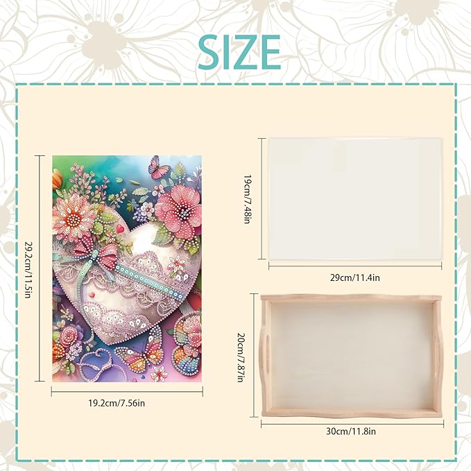JZHYOAN Diamond DIY Painting Trays, Art Fruit Platters Cheese Platter Board Diamond Painting Table Home Decoration, Special Creative Design, Large Serving Platte for Adults-Flower