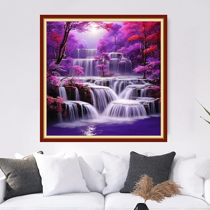 Dooxvey Cross Stitch Kits for Adults Stamped Full Range of Embroidery Starter Kits for Beginners 11CT Printed Cross Stitch Patterns Needlepoint Kits Stamped Crossstitch-Tree Waterfall 18x18 inch
