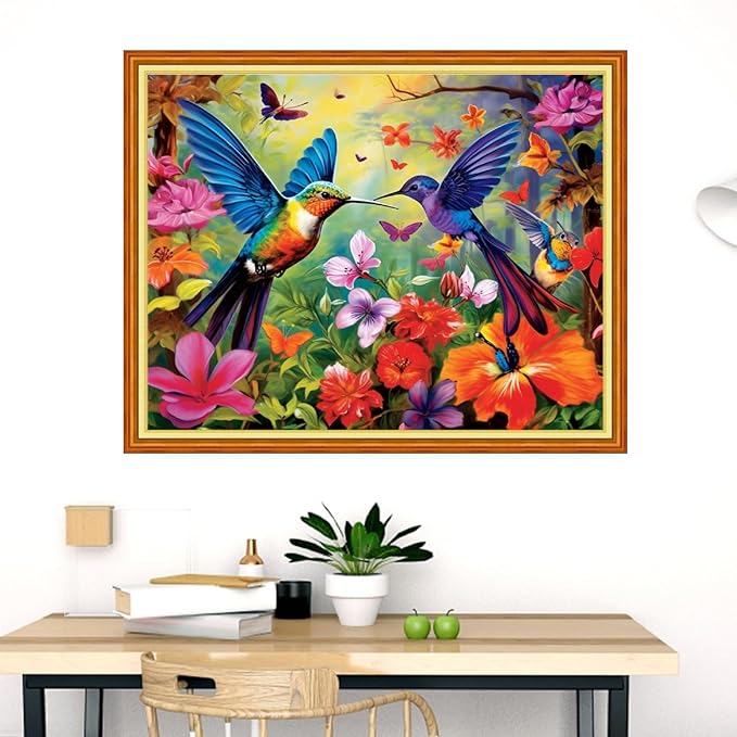 Dimensean Stamped Cross Stitch Kits Full Range of Embroidery Patterns Starter Kits for Beginners Adult DIY Cross Stitches Needlepoint Kits 11CT-Hummingbird Flowers 16x20 inch