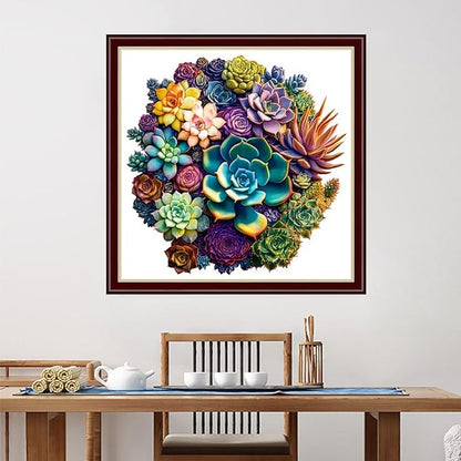 Dimensean Stamped Cross Stitch Kits Full Range of Embroidery Patterns Starter Kits for Beginners Adult DIY Cross Stitches Needlepoint Kits 11CT-Colorful Succulent Plants 18x18 inch