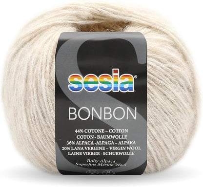 2 Skeins, Baby Alpaca, Superfine Merino Wool, Cotton, 458 Yds/3.5 oz., Needles US 6-7, Sesia Bon Bon (2, Beige - 6177)