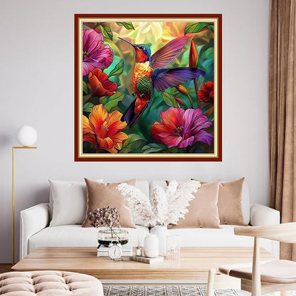 Funchey Stamped Cross Stitch Kits, DIY Cross Stitch Pattern for Adults Beginners Needlepoint Kits Embroidery Kit Arts and Crafts 11CT-Hummingbird Flowers 18x18 inchs