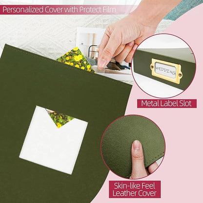 Vienrose 12x12 Inch Large 3 Ring DIY Scrapbook Photo Album Leather Cover Scrap Book Albums Blank Scrapbooks Photobook with 30 Plastic Sleeves 60 Pages for Wedding Baby Family Anniversary (Dark Green)