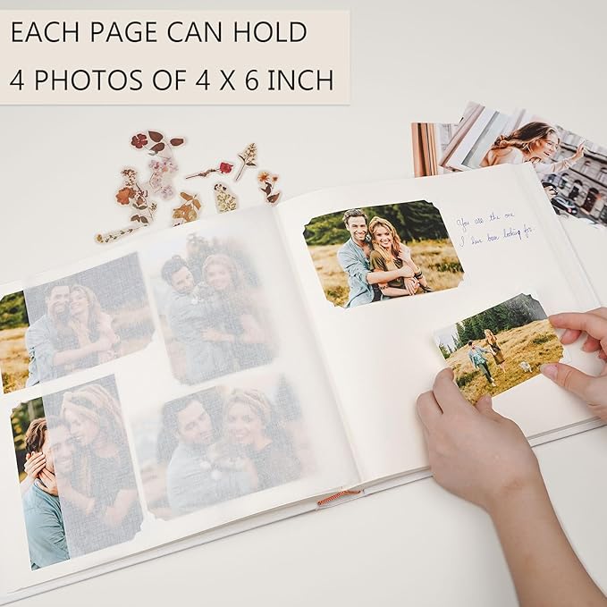 Vienrose Premium Scrapbook Photo Album with Writing Space 12"x12", DIY Scrapbook Album with 60 Pages, Large Photo Book for Baby Family Travel Vacation, Valentine Gift White