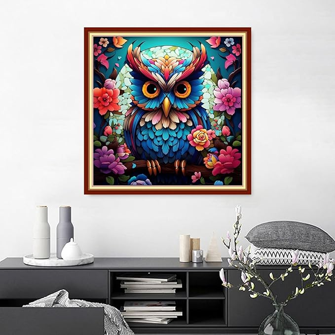 Joyhoor Cross Stitch Kits for Beginners Stamped Cross-Stitch Supplies Needlework preprint Embroidery Kits for Adults DIY Needlepoint Kits Embroidery Patterns 11CT-Colorful Owl 18.x18 inch