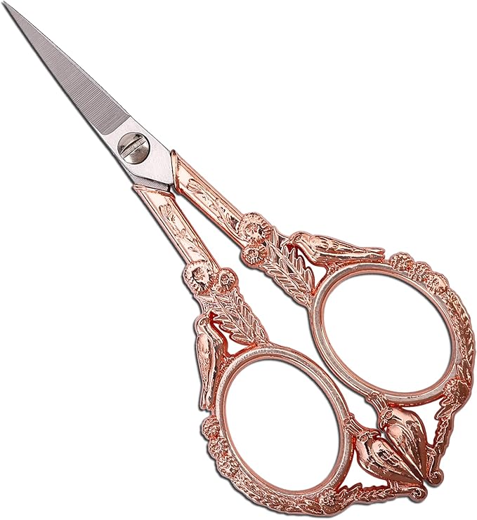 YOUGUOM Sewing Embroidery Scissors – Small Vintage Sharp Pointed Tip Shears for Craft, Artwork, Handicraft DIY Tool, 4.6in Rose Gold Bird Style