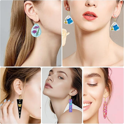 Roxjaejae 129 PCS Resin Earring Molds Silicone Kit, Resin Jewelry Molds with Built-in Holes for Earrings, Necklace, Pendants, Keychains