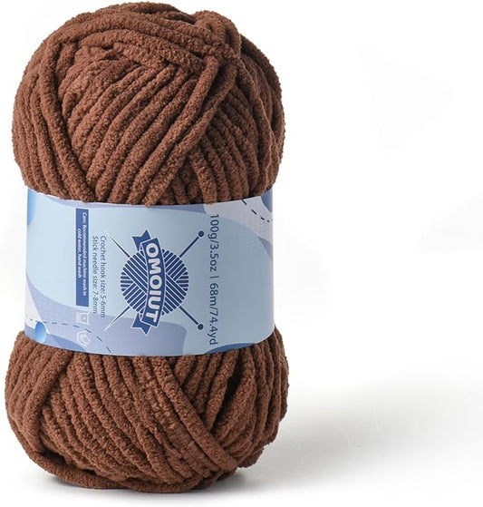 Chunky Chenille Yarn for Crocheting，Baby Yarn for Crocheting Soft Blankets，Bulky Yarns for Crochet Amigurumi，100g (74.3yds) Fluffy Velvet Yarns for Hand Knitting (Coffee)