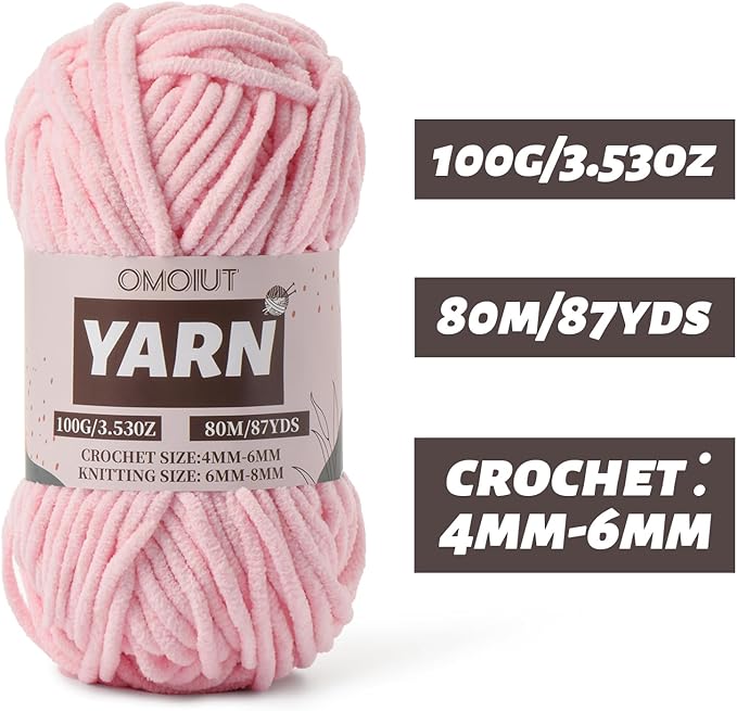 Fluffy Chenille Yarn for Crocheting - Baby Yarn for Crocheting Soft Blanket - 3 Pack of 100g/(87.4yds) Crochet Amigurumi Chunky Yarns - Super Bulky 5 Velvet Yarns (3 Pink)