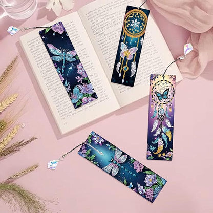4 Pack Diamond Painting Bookmarks, 5D Dreamcatcher Butterfly Dragonfly Diamond Art Bookmark Kit with Tassels, DIY Beaded Rhinestone Book Mark Craft for Adults Beginners Reading Gift
