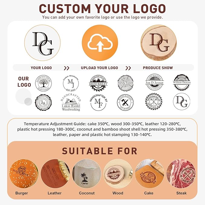 Sunamd Custom Electric Branding Iron for Wood, Adjustable Temperature Wood Branding Iron Personalized Wood Burning Letter Stamp, Create Your Logo Stamp for Leather Food, Handcraft & Wedding Gift(3")