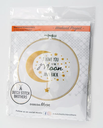 DUTCH STITCH BROTHERS Moon Embroidery Starter Kit with Pattern and Instructions. Stamped Embroidery Kits with Embroidery Clothes with Pattern. 6" Embroidery Hoop