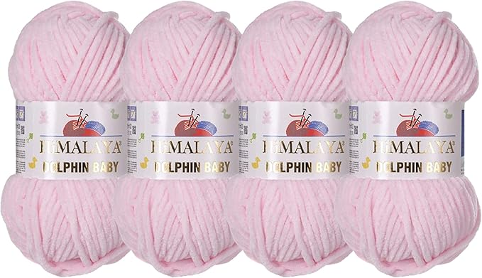 4 Skein/Pack Himalaya Dolphin Baby Chenille Yarn, Each Ball 100 gr (3.5 oz), 120 m (132 Yards), 100% Polyester, Super Bulky Baby Blanket Velvet Amigurumi Yarn, 80303 - Powder Pink
