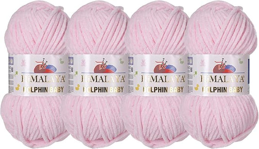 4 Skein/Pack Himalaya Dolphin Baby Chenille Yarn, Each Ball 100 gr (3.5 oz), 120 m (132 Yards), 100% Polyester, Super Bulky Baby Blanket Velvet Amigurumi Yarn, 80303 - Powder Pink