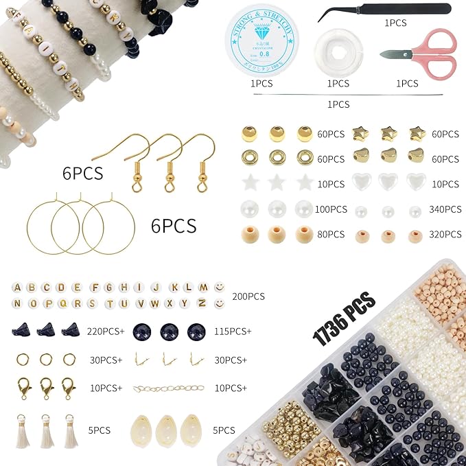 TOIPINIO Bracelet Making Kit Jewelry Making Supplies Kit Natural Stone Beads for Irregular Natural Stone with for DIY Craft Friendship Bracelet/Necklace/Earrings for Adults (Snowflake Obsidian)