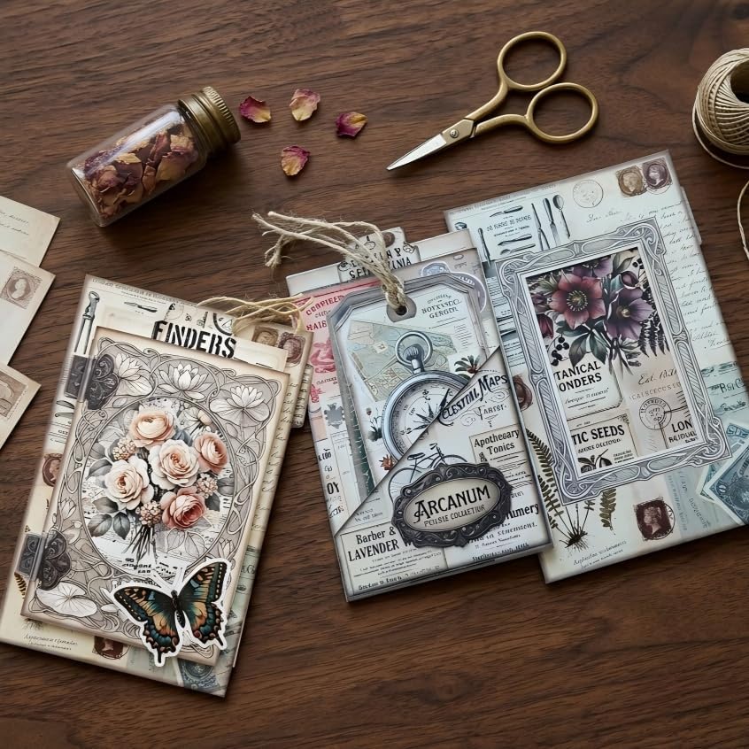 Secrets & Blooms Junk Journal Folio Kit, Vintage Scrapbook DIY Handcraft Supplies, Creative Mini Folder & Booklet Making Set for Handmade Art Projects by Unknown