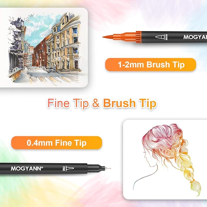 Mogyann Markers for Adult Coloring 72 Colored Pens Dual Tip Brush Markers for Coloring Books