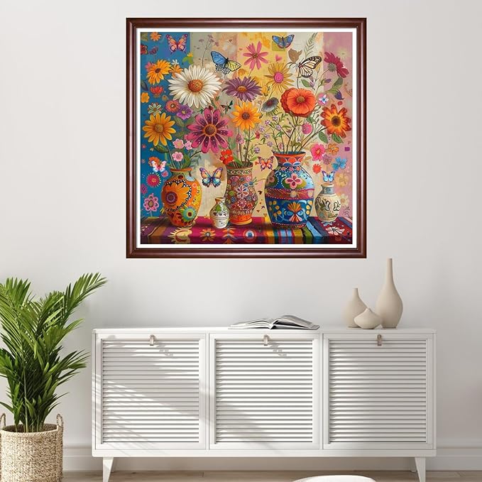 Redxing Stamped Cross Stitch Kits Full Range of Embroidery Starter Kits- Needlepoint Counted Cross Stitch Kits for Beginner Adults 11CT Printed Embroidery Kit-Magic Flower Vase 18x18 inchs