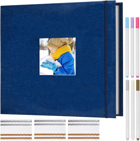 Hiwhy Scrapbook Photo Album, 3 Ring 12"x12" DIY Photo Album, Memory Scrapbook with 30 Sleeves 60 Pages, Perfect for Wedding, Travel, Family, Navy