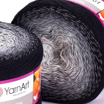 2 Skein/Pack Yarnart Flowers Gradient Yarn, Each Ball 8.8 Oz (250gr) / 1094 Yards (1000m), 55% Cotton 45% Acrylic, Superfine Fingering Weight for Knitting and Crochet, 253 - Black White