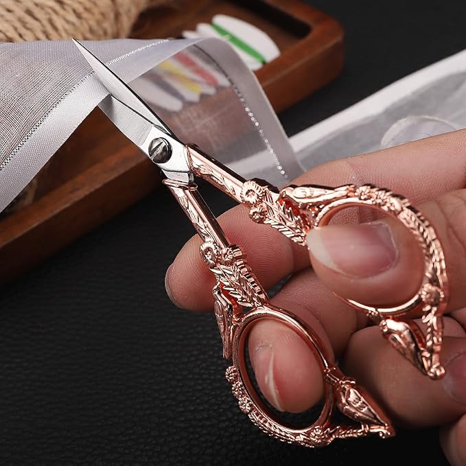 YOUGUOM Sewing Embroidery Scissors – Small Vintage Sharp Pointed Tip Shears for Craft, Artwork, Handicraft DIY Tool, 4.6in Rose Gold Bird Style