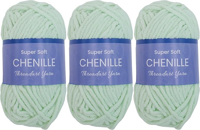 Threadart 3 Pack Super Soft Chenille Yarn - 50 Gram 60 yds #5 Fluffy Yarn Skeins - Seafoam