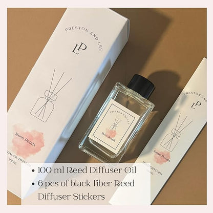 Preston and Lee Reed Diffuser Set | 100 ml (3.4 fl oz) Rose Petals Scent | Reed Diffuser Set | Aromatherapy Diffusers | Natural Reed Diffuser Oil for Home and Spa Fragrance