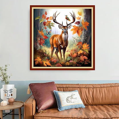 Funart Stamped Cross Stitch Kits for Beginners Full Range of Cross Stitching Preprinted Embroidery Kits for Adults, 11CT Embroidery Pattern Needlepoint Kits-Forest elk 18x18 inchs