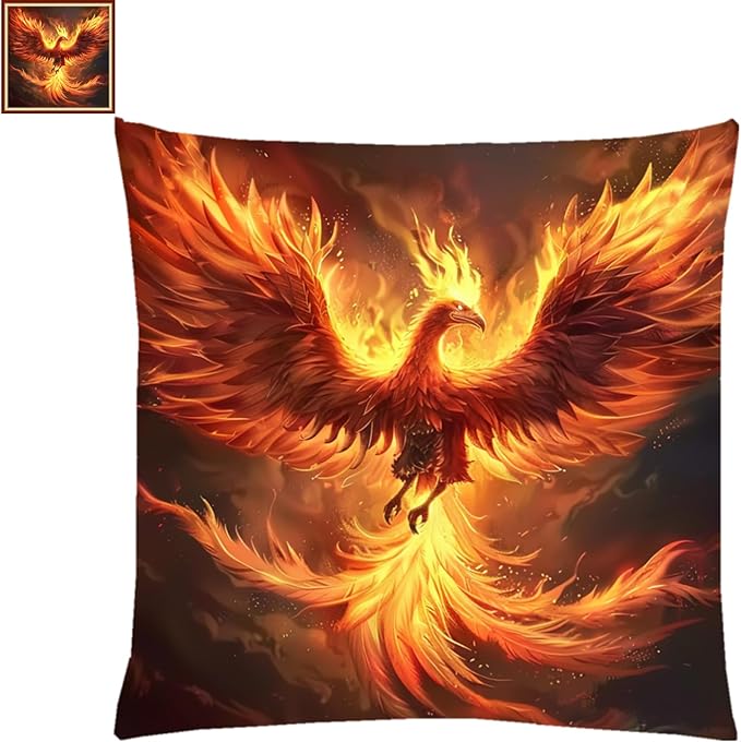 Lovxvouy Pillow Cross Stitch Kits for Adults Beginners-Preprinted Needlepoint Kit Stamped Crossstitching Kits 11CT Cross-Stitch Kit Stitches Kit Embroidery Kits-Lucky Phoenix 18x18 inchs