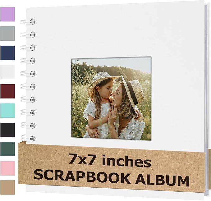Scrapbook Album 7x7 Inches Photo Album Hardcover Kraft with Window Scrap Book Blank Memory Book for Baby Wedding Guest Book Couples Graduation Travel DIY Anniversary, 40 Pages White