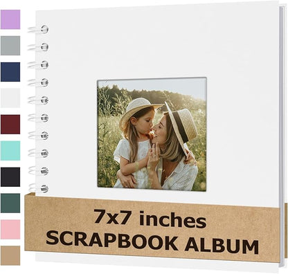 Scrapbook Album 7x7 Inches Photo Album Hardcover Kraft with Window Scrap Book Blank Memory Book for Baby Wedding Guest Book Couples Graduation Travel DIY Anniversary, 40 Pages White