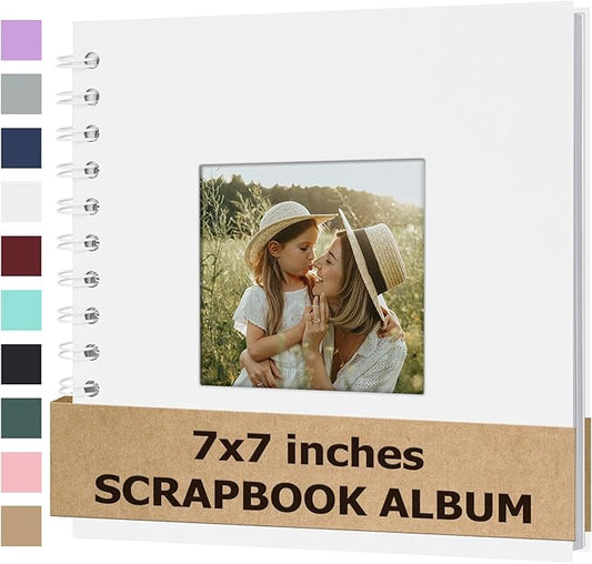 Scrapbook Album 7x7 Inches Photo Album Hardcover Kraft with Window Scrap Book Blank Memory Book for Baby Wedding Guest Book Couples Graduation Travel DIY Anniversary, 40 Pages White