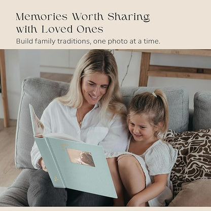 Premium Scrapbook Album with Window and Writing Space – 100 Pages holds 500 Photos of Different Sizes – Wedding, Baby, Travel & Family Memories – 13" x 11.6" - Powder Blue