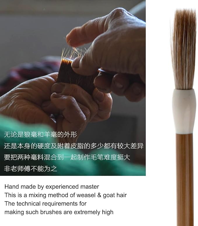 Qi Ming Wen Fang Chinese Calligraphy Brush, Weasel Hair Chinese Brushes, Calligraphy Sumi Brush for font 7-12cm, Seal/Clerical/Regular/Running/Cursive Script, Japanese Kanji. QingYi Large 1PC