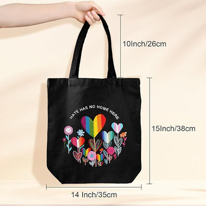 Louise Maelys LGBT Love Embroidery Kit Canvas Tote Bag for Beginners,Cross Stitch Kits for Adults,DIY Crafts Needlepoint,Women Shopping Reusable Grocery Bags