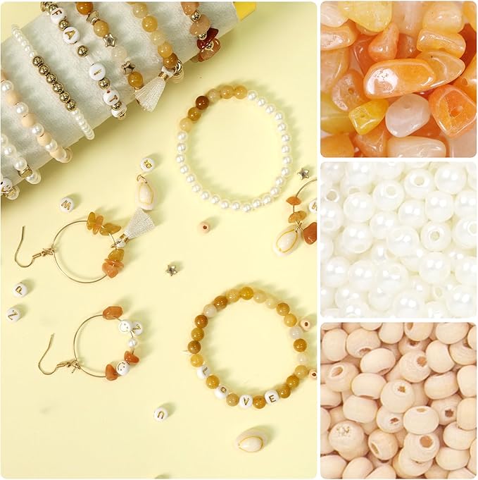 TOIPINIO Bracelet Making Kit Jewelry Making Supplies Kit Natural Stone Beads for Irregular Natural Stone with for DIY Craft-1736 PCS Friendship Bracelet/Necklace/Earrings for Adults (Yellow Jade)