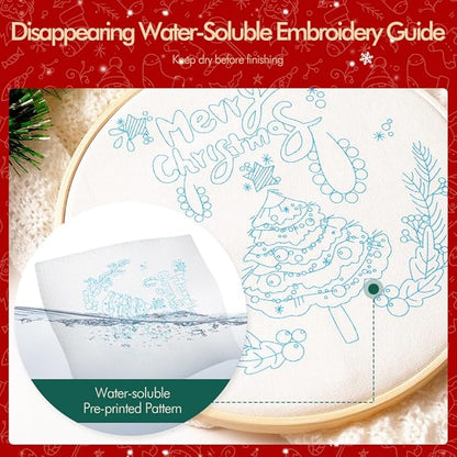 Christmas Embroidery Kits: 1 Pack Cross Stitch Kit for Beginners Adults, DIY Ornaments Craft Kit with All Tools & Instructions, Stamped Hand Embroidery Starter Kit for Holiday Crafts & Xmas Home Decor